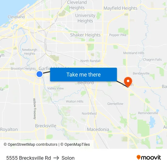 5555 Brecksville Rd to Solon map