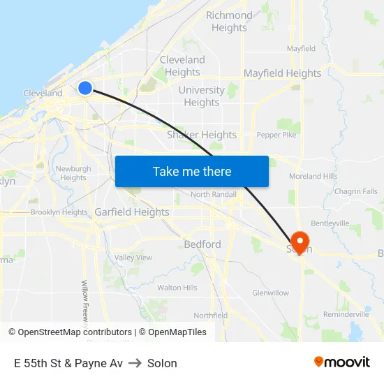 E 55th St & Payne Av to Solon map