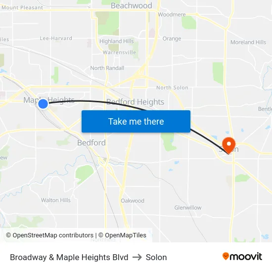 Broadway & Maple Heights Blvd to Solon map