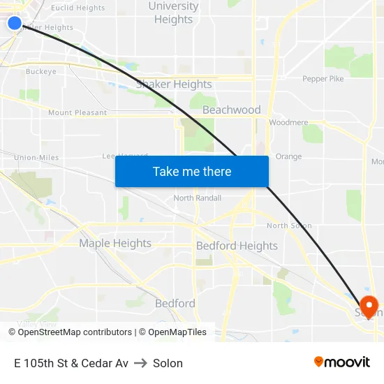 E 105th St & Cedar Av to Solon map