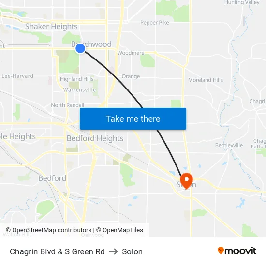 Chagrin Blvd & S Green Rd to Solon map