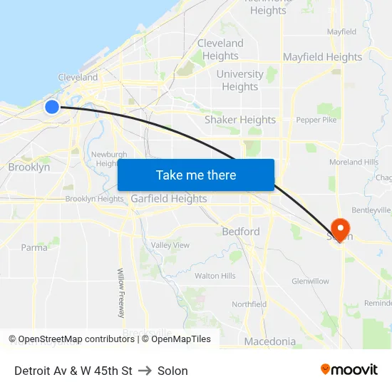 Detroit Av & W 45th St to Solon map