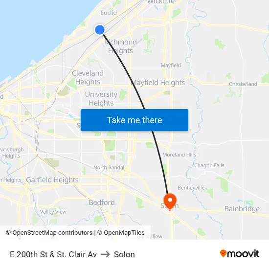 E 200th St & St. Clair Av to Solon map