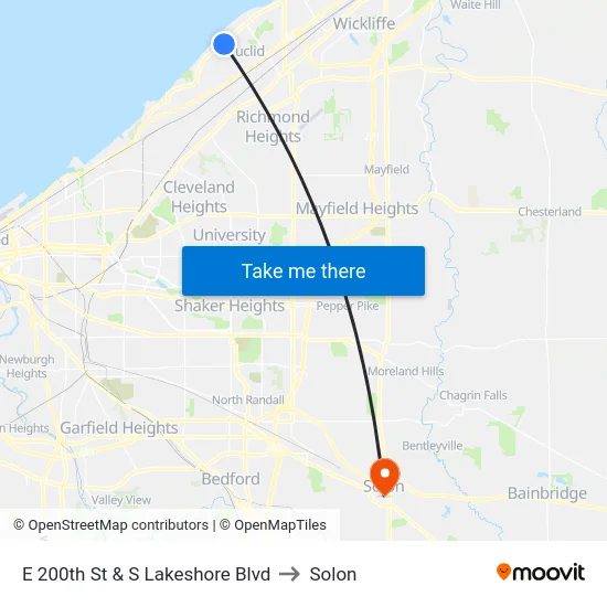 E 200th St & S Lakeshore Blvd to Solon map