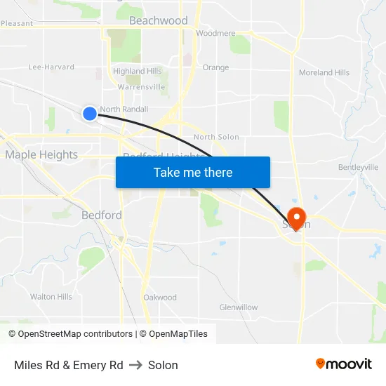 Miles Rd & Emery Rd to Solon map