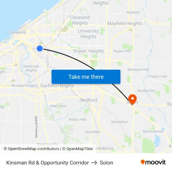 Kinsman Rd & Opportunity Corridor to Solon map