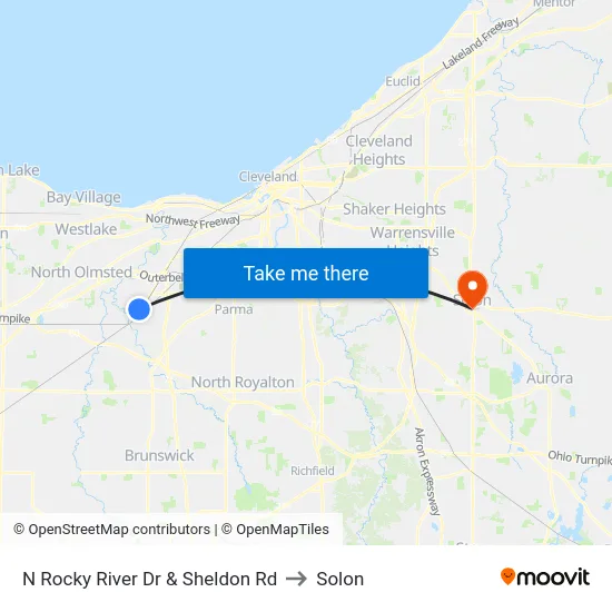 N Rocky River Dr & Sheldon Rd to Solon map