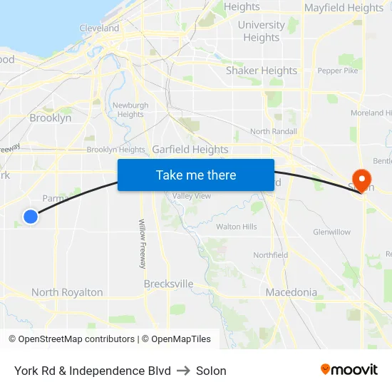 York Rd & Independence Blvd to Solon map