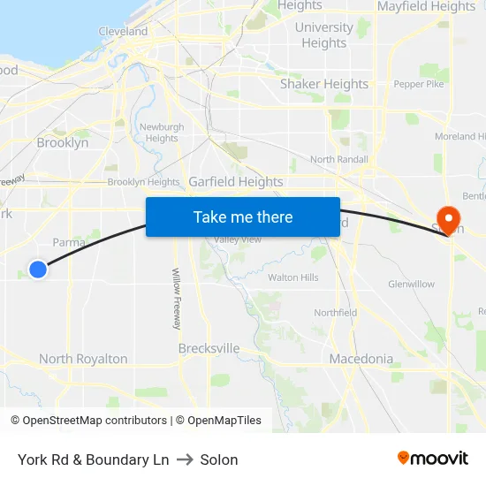 York Rd & Boundary Ln to Solon map