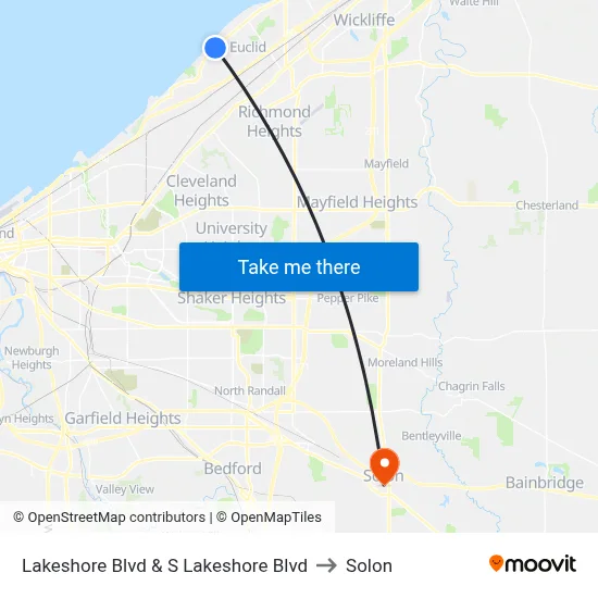 Lakeshore Blvd & S Lakeshore Blvd to Solon map