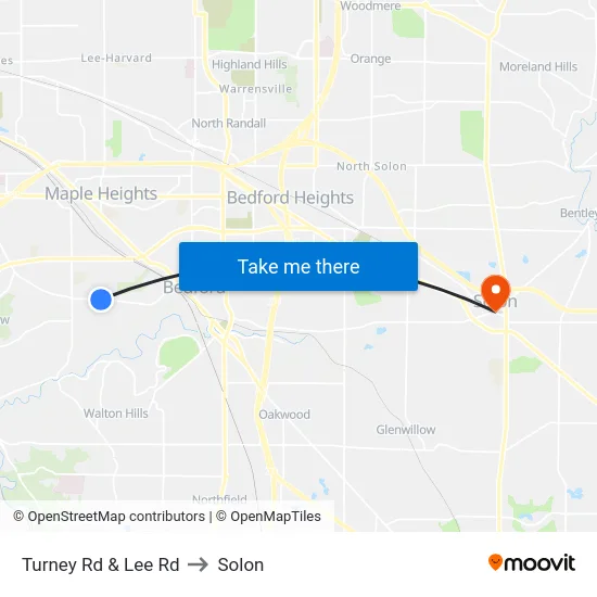 Turney Rd & Lee Rd to Solon map