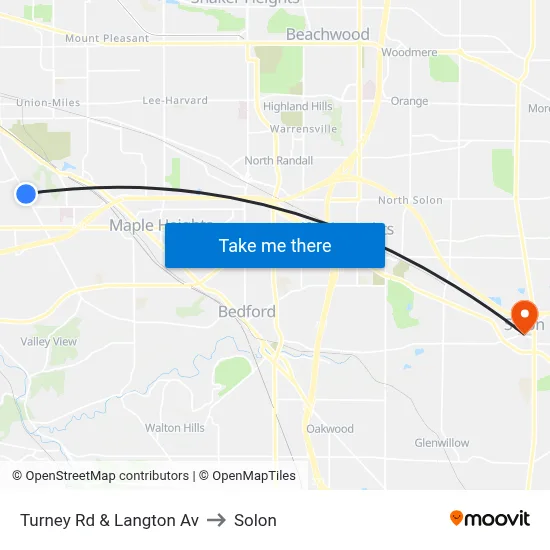 Turney Rd & Langton Av to Solon map