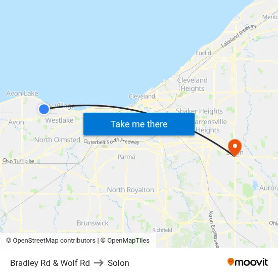 Bradley Rd & Wolf Rd to Solon map