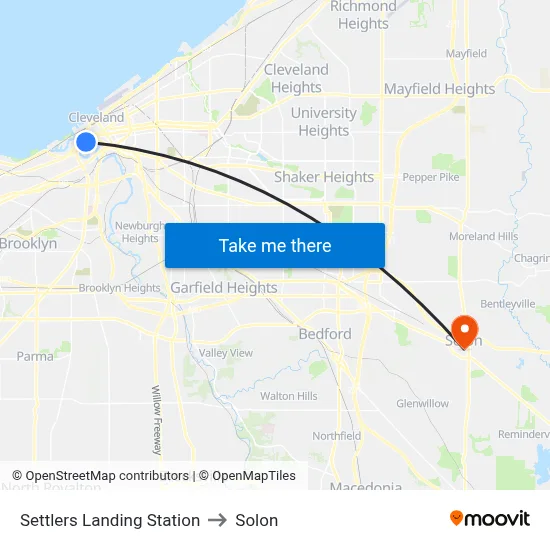 Settlers Landing Station to Solon map