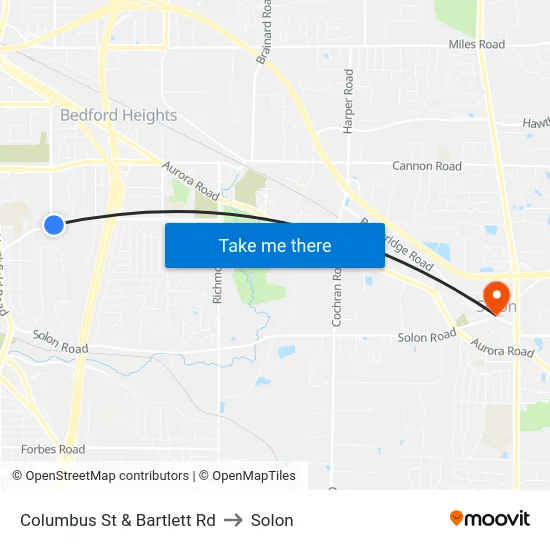 Columbus St & Bartlett Rd to Solon map