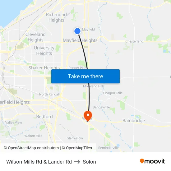 Wilson Mills Rd & Lander Rd to Solon map