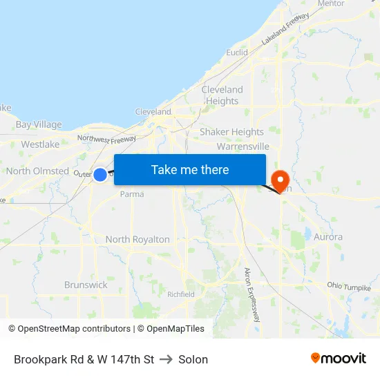 Brookpark Rd & W 147th St to Solon map