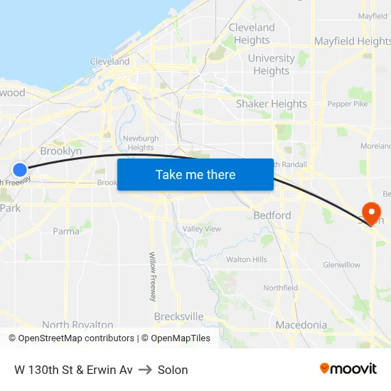 W 130th St & Erwin Av to Solon map
