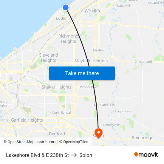 Lakeshore Blvd & E 238th St to Solon map