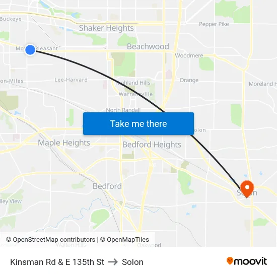 Kinsman Rd & E 135th St to Solon map