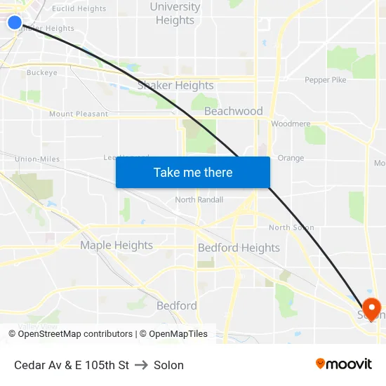 Cedar Av & E 105th St to Solon map