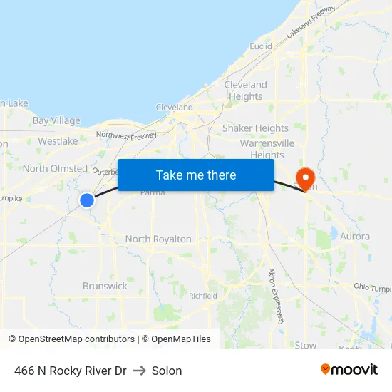 466 N Rocky River Dr to Solon map