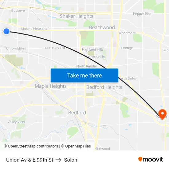 Union Av & E 99th St to Solon map