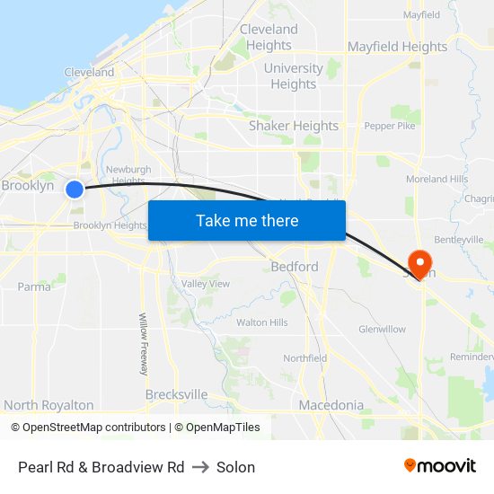 Pearl Rd & Broadview Rd to Solon map