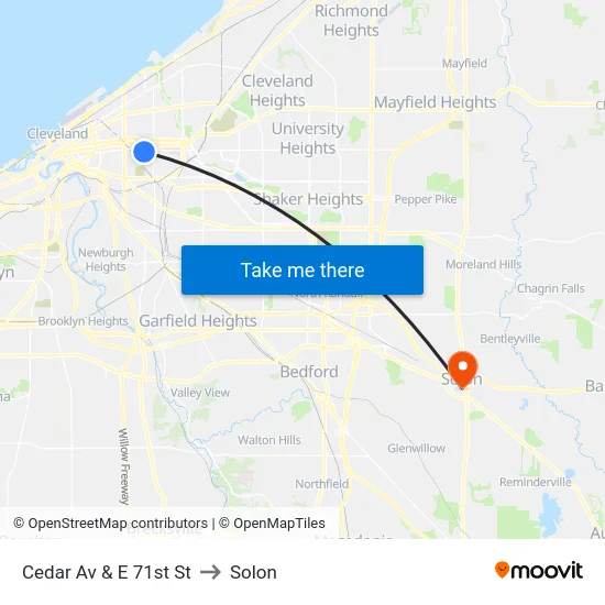 Cedar Av & E 71st St to Solon map
