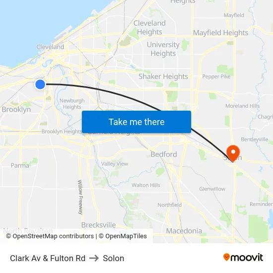 Clark Av & Fulton Rd to Solon map