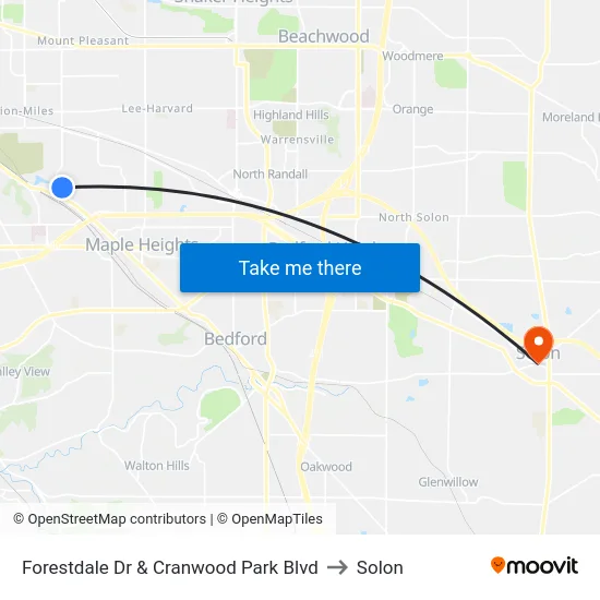 Forestdale Dr & Cranwood Park Blvd to Solon map