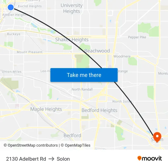 2130 Adelbert Rd to Solon map