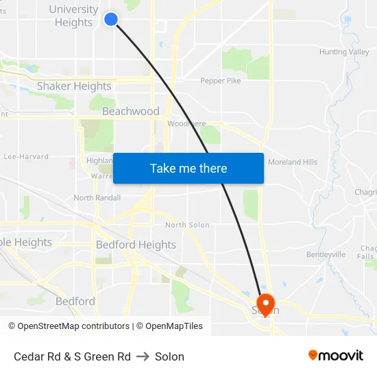 Cedar Rd & S Green Rd to Solon map