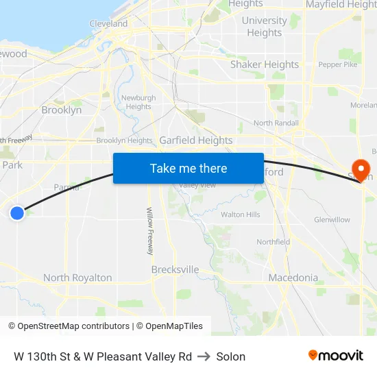 W 130th St & W Pleasant Valley Rd to Solon map