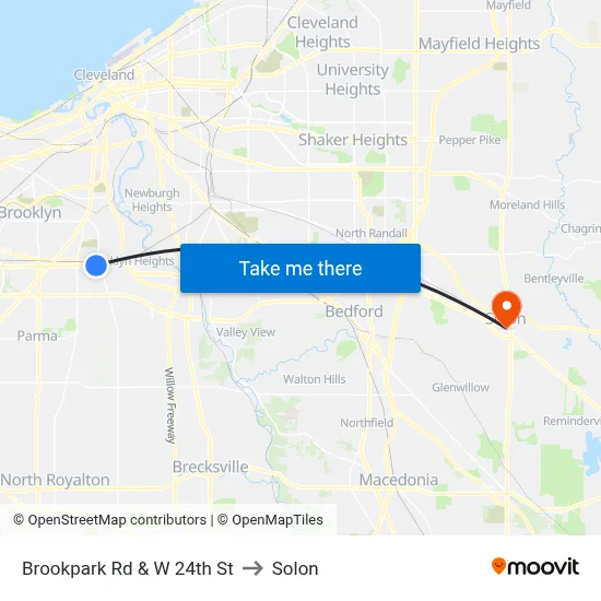 Brookpark Rd & W 24th St to Solon map