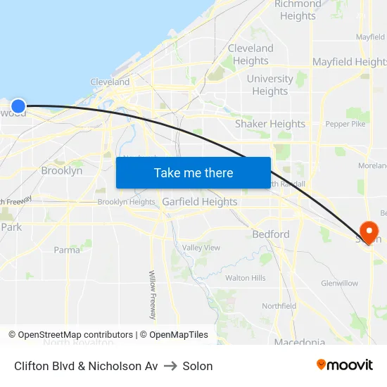 Clifton Blvd & Nicholson Av to Solon map