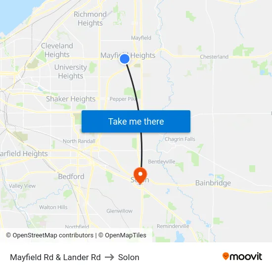 Mayfield  Rd & Lander Rd to Solon map