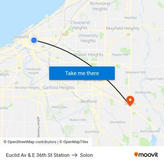 Euclid Av & E 36th St Station to Solon map