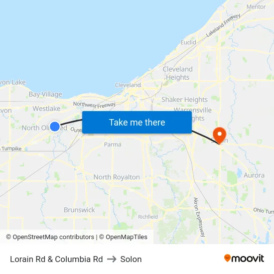 Lorain Rd & Columbia Rd to Solon map