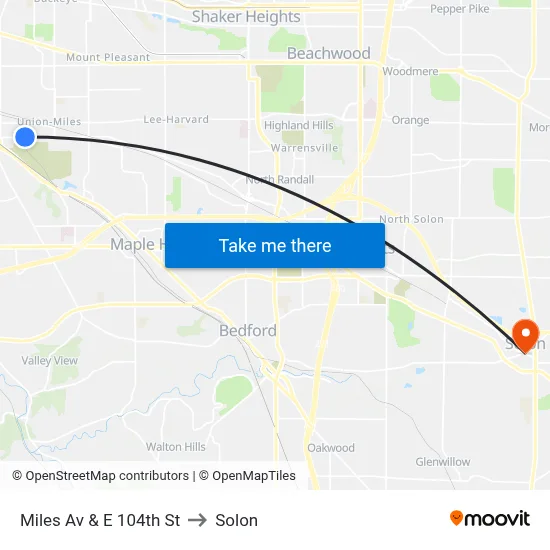Miles Av & E 104th St to Solon map