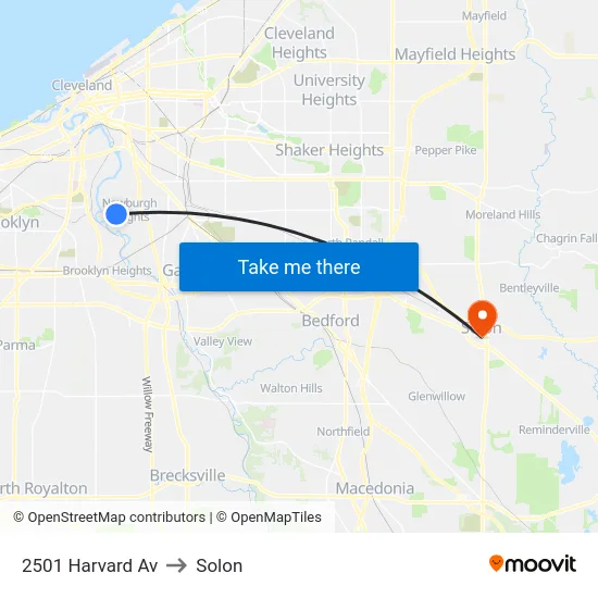 2501 Harvard Av to Solon map