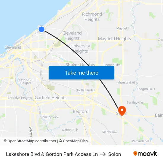 Lakeshore Blvd & Gordon Park Access Ln to Solon map