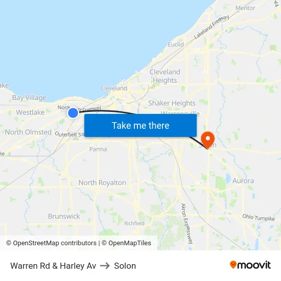 Warren Rd & Harley Av to Solon map