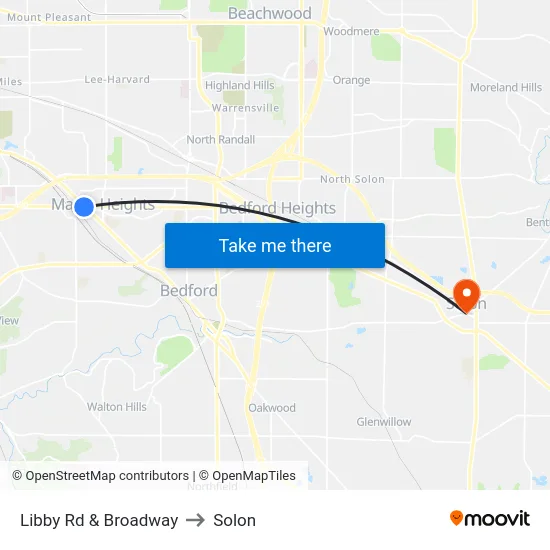 Libby Rd & Broadway to Solon map