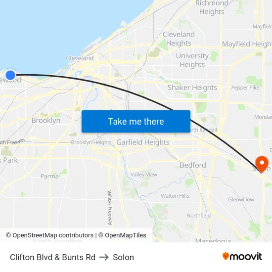 Clifton Blvd & Bunts Rd to Solon map