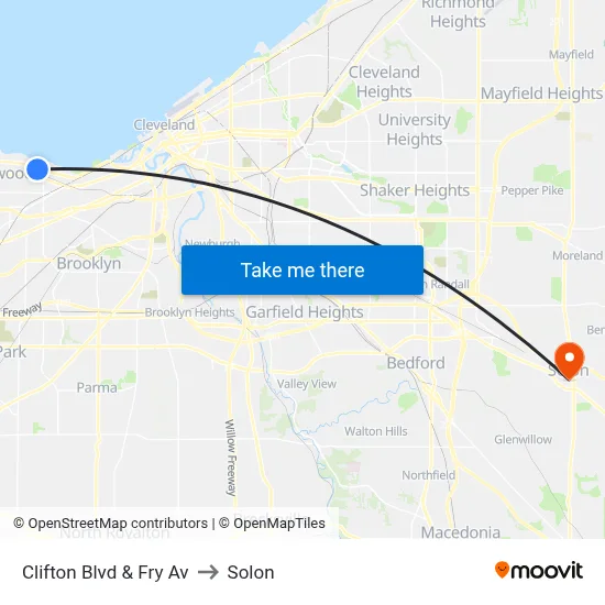 Clifton Blvd & Fry Av to Solon map