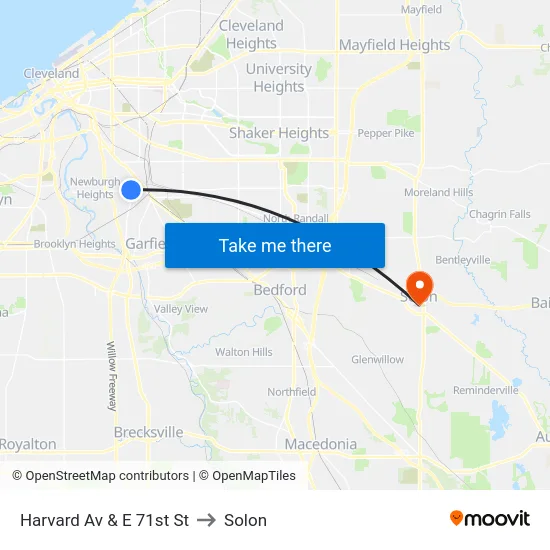 Harvard Av & E 71st St to Solon map