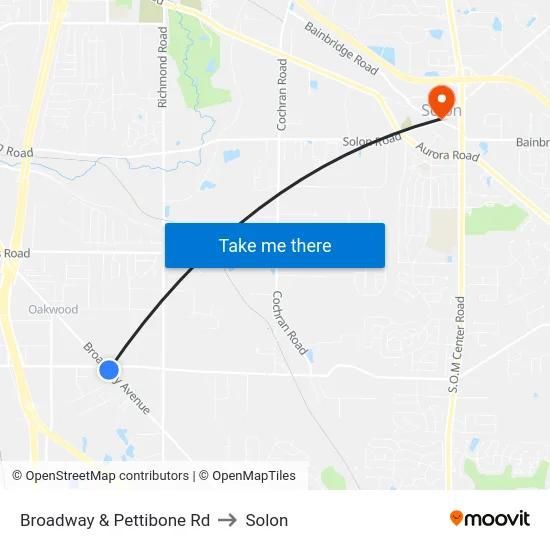 Broadway & Pettibone Rd to Solon map