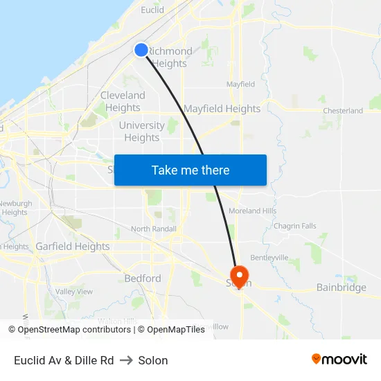 Euclid Av & Dille Rd to Solon map