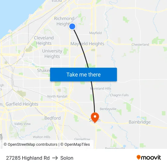 27285 Highland Rd to Solon map